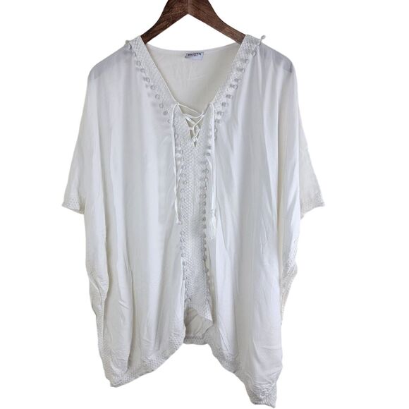Bindya New York Womens Lace-Up Coverup Tunic White One Size Swimwear - Picture 1 of 5